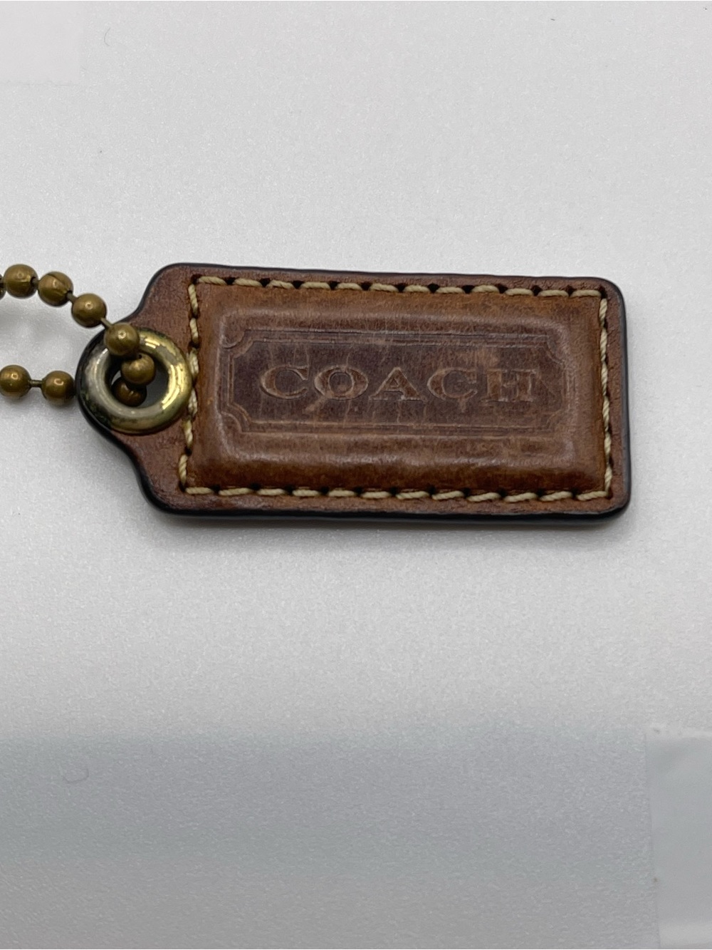 Coach British Tan Leather Embossed Hang Tag with Brass Chain